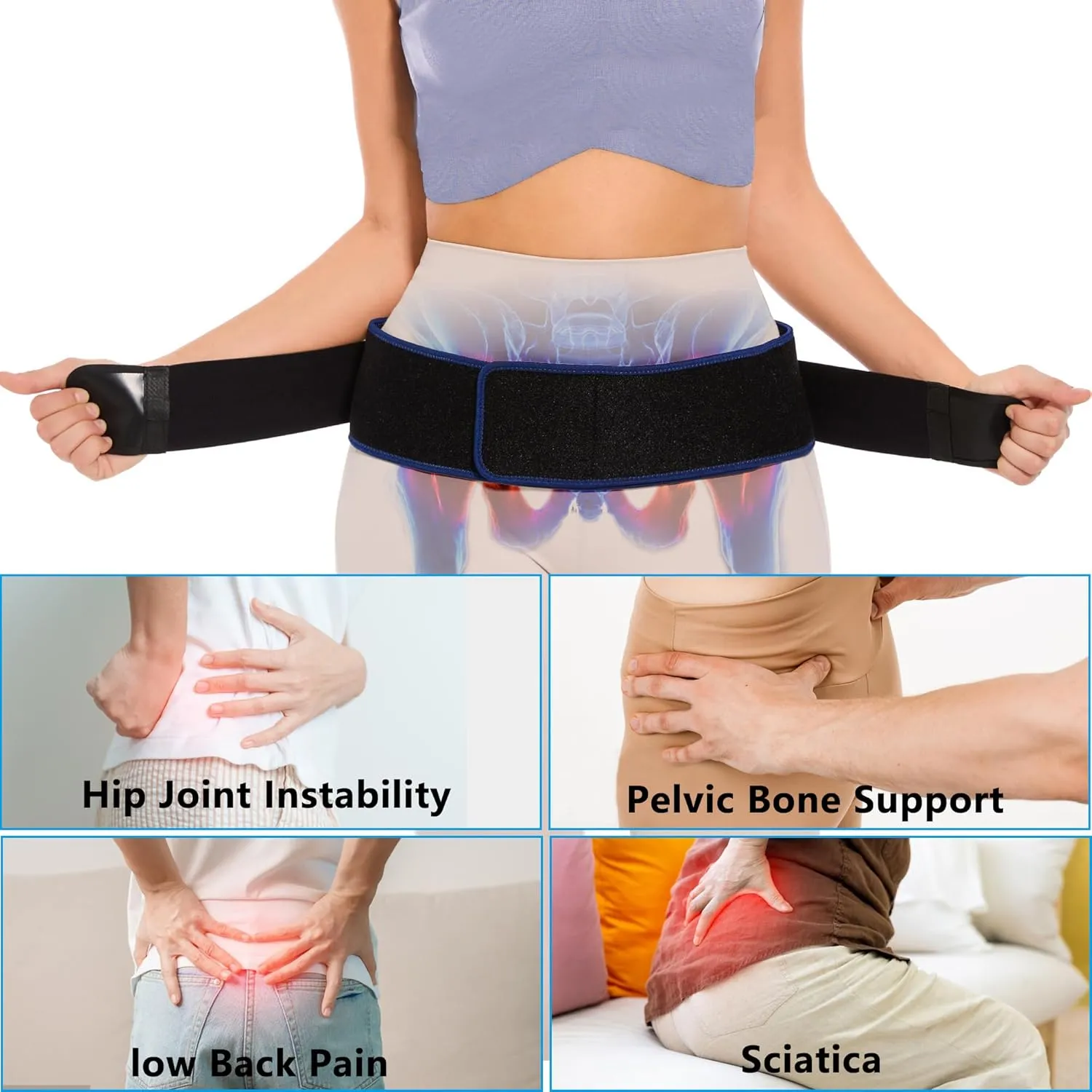 Sacroiliac SI Joint Belt - Lower Back Brace for Men and Women,Hip Braces for Pain Relief,Pelvic Support Belt for Sciatica Pelvis Lumbar(Large,Hip circumference45-54")
