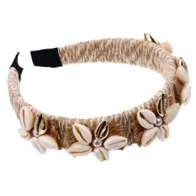 Seashell Headband: Shell Headband - Cowrie Shell Pearl Wide Brim Mermaid Headpiece - Beach Hair Accessories for Women Girls