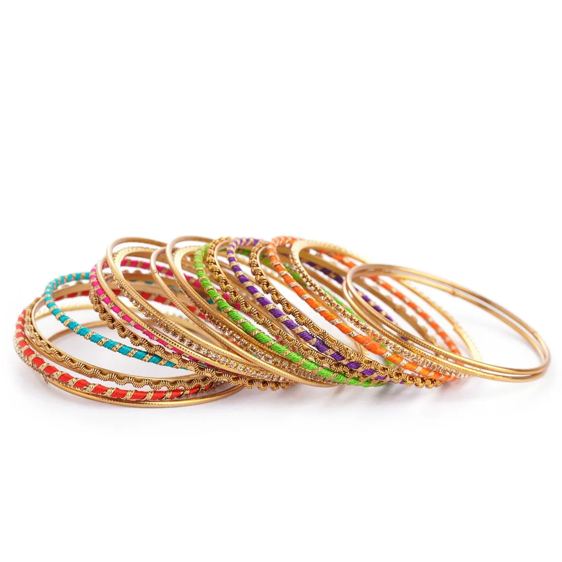 Set of 22 Multi Coloured Silk Thread Bangle set for both hands by Leshya