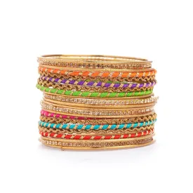 Set of 22 Multi Coloured Silk Thread Bangle set for both hands by Leshya