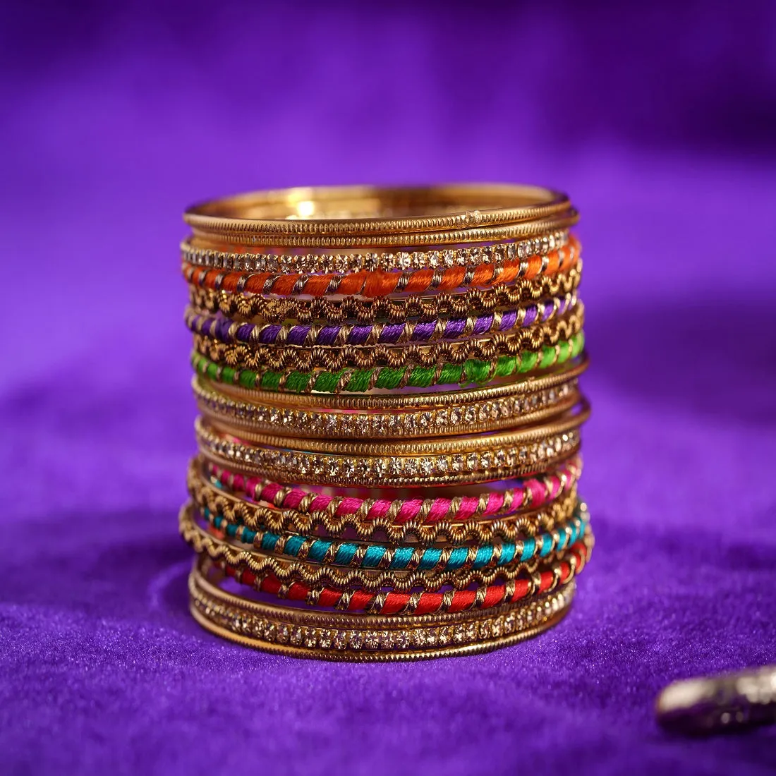 Set of 22 Multi Coloured Silk Thread Bangle set for both hands by Leshya