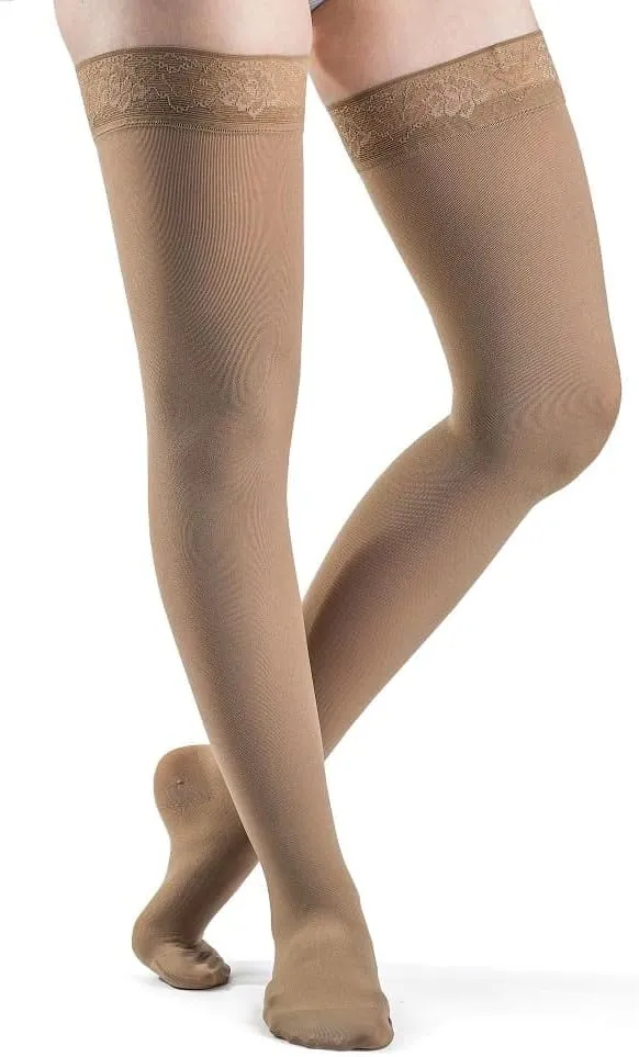 SIGVARIS Women's SOFT OPAQUE 840 Closed Toe Thigh High w/Grip-Top 30-40mmHg