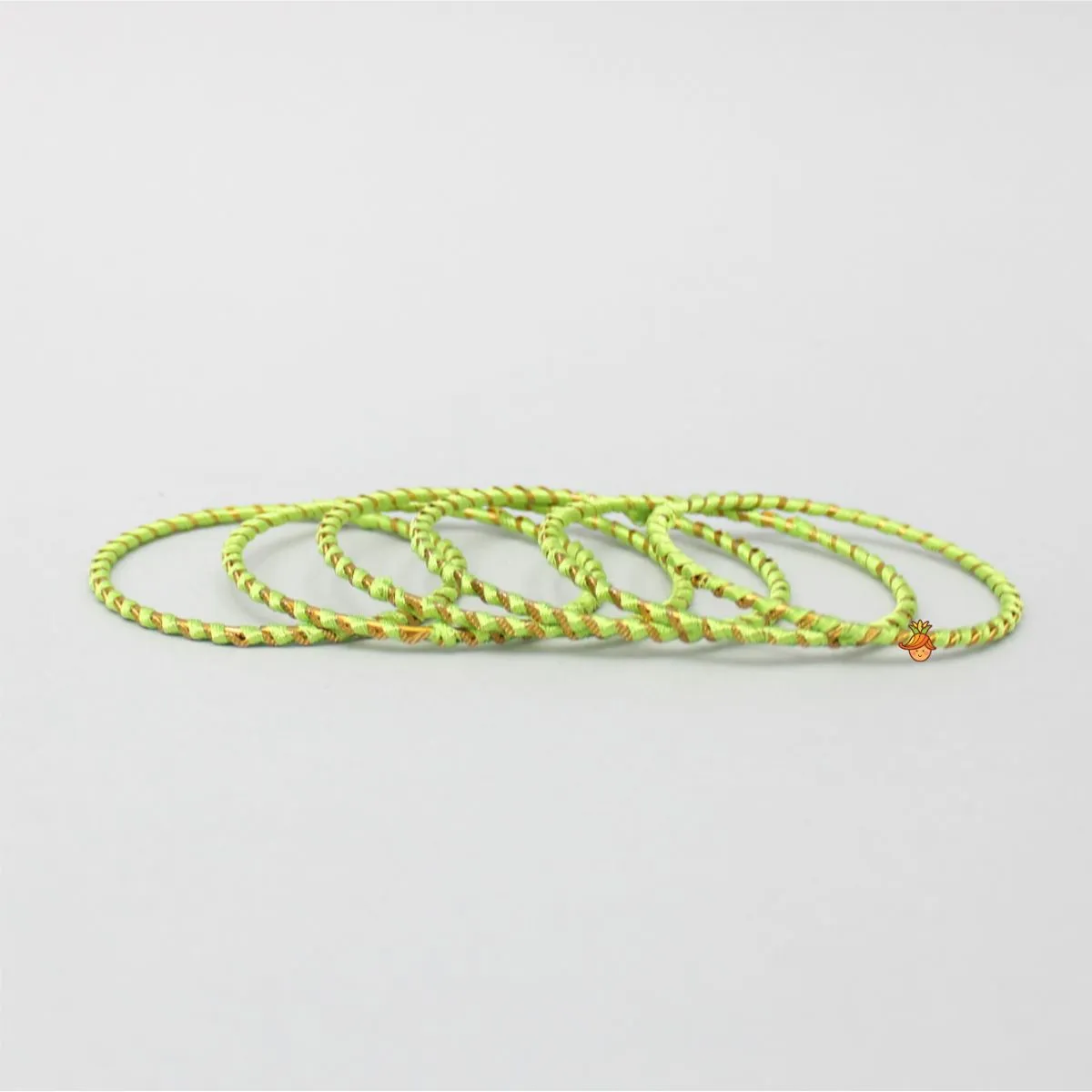 Silk Thread Work Green Iron Bangles - Set Of 12