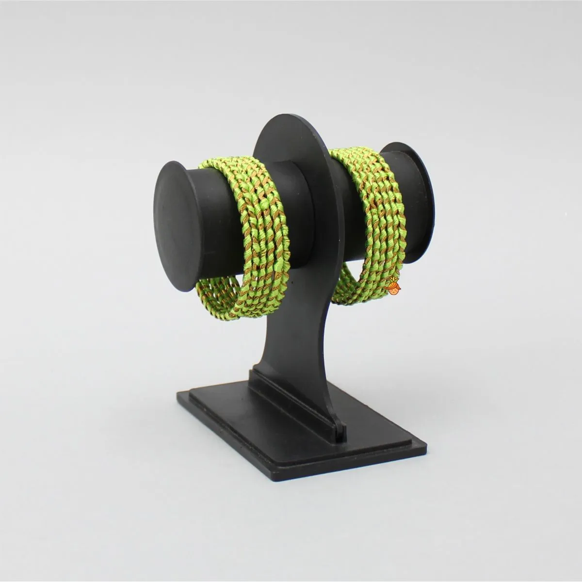 Silk Thread Work Green Iron Bangles - Set Of 12