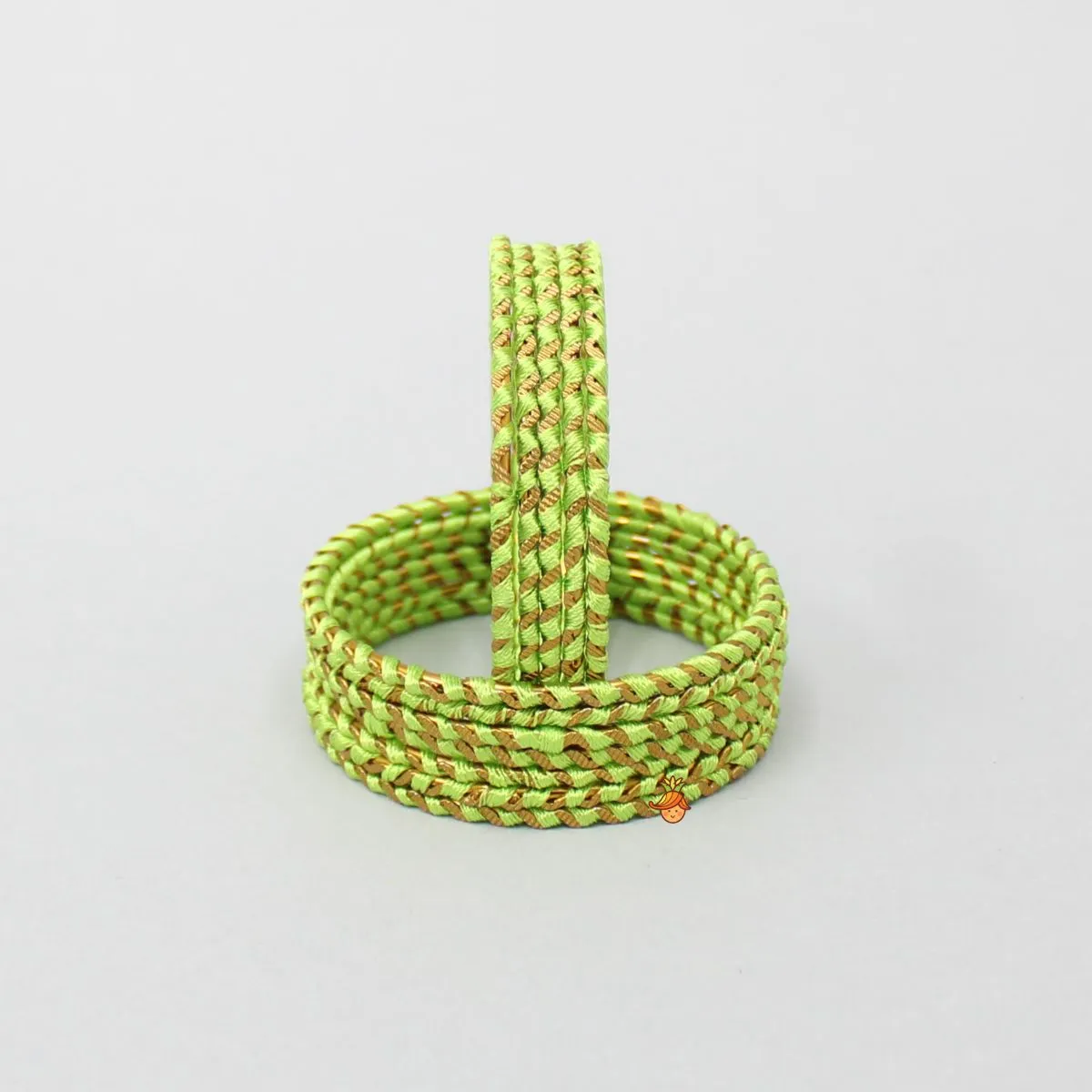 Silk Thread Work Green Iron Bangles - Set Of 12