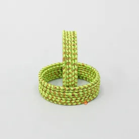 Silk Thread Work Green Iron Bangles - Set Of 12