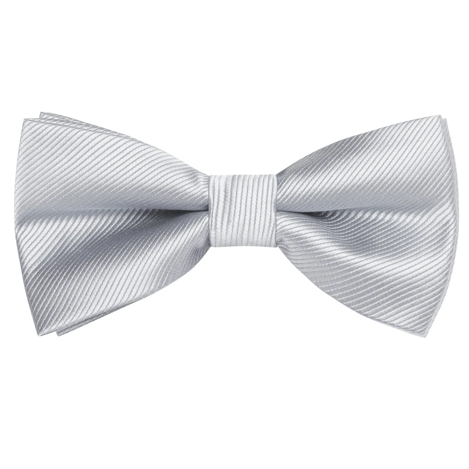Silver Grey Striped Pre-tied Bow Tie Hanky Cufflinks Set