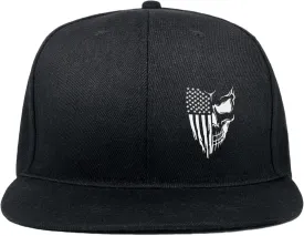Skull Hat Snapback Hats for Men Boys Skeleton Cap Black Flat Bill Brim Trucker Snap Backpack Hat