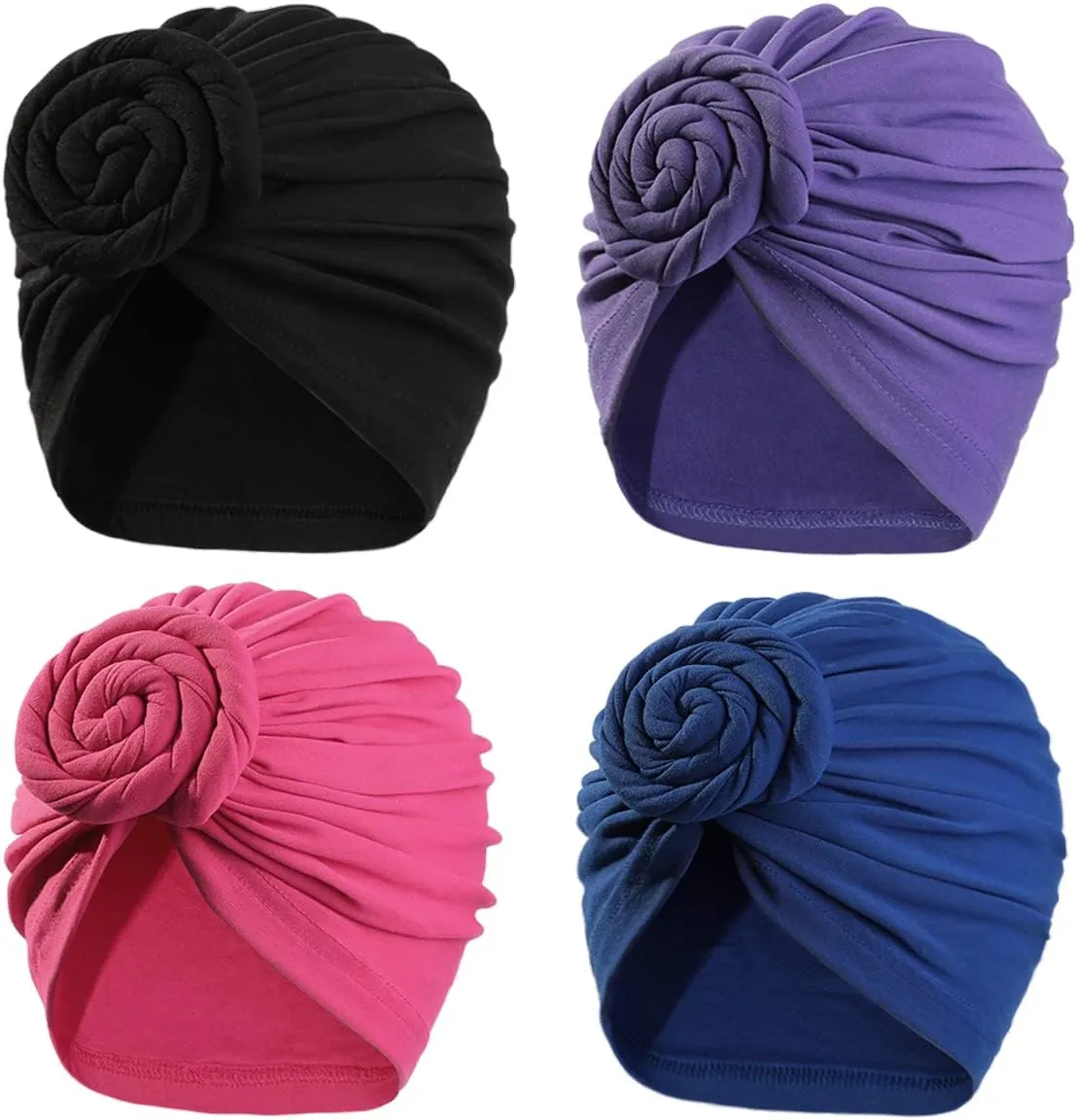 Stretch Turban Hats for Women - African Knot Headwraps Soft Pre Tied Bonnet Hair wrap Pretied for Black Women