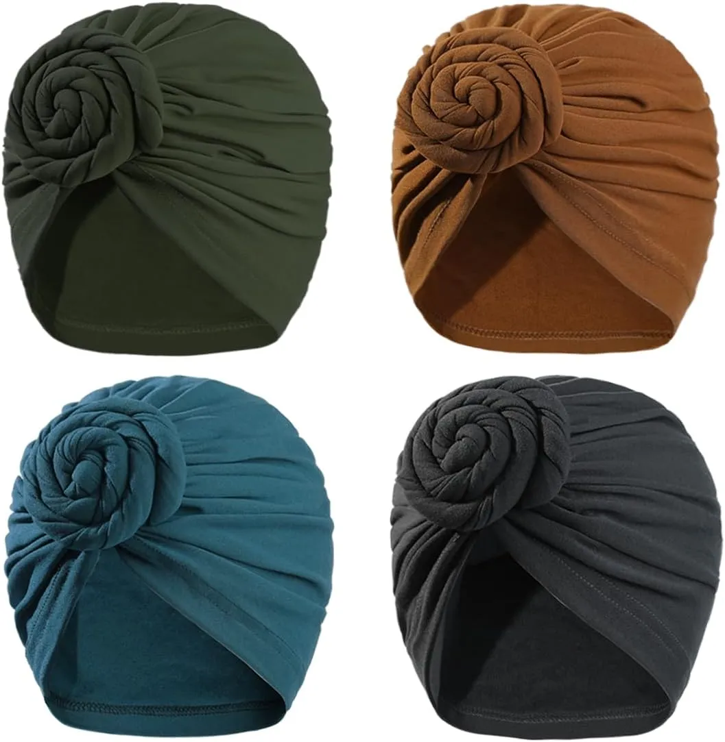 Stretch Turban Hats for Women - African Knot Headwraps Soft Pre Tied Bonnet Hair wrap Pretied for Black Women