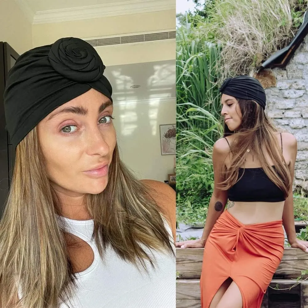 Stretch Turban Hats for Women - African Knot Headwraps Soft Pre Tied Bonnet Hair wrap Pretied for Black Women