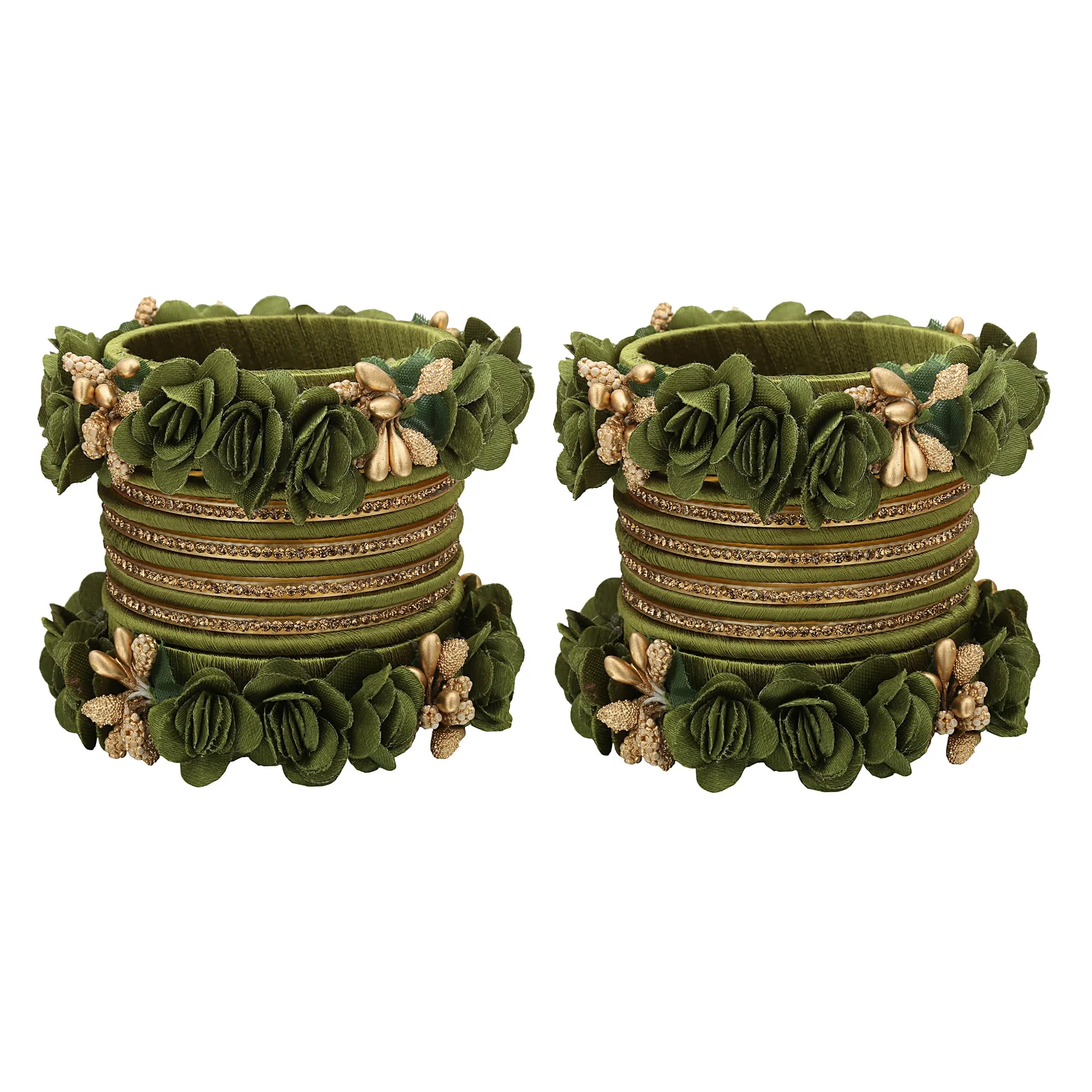 Sukriti Beautiful Handcrafted MehandiGreen Flower Designer Silk thread Bridal Chuda Wedding Bangles for Women – Set of 22