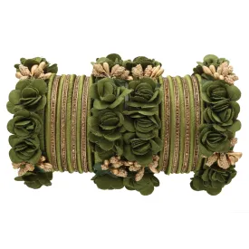 Sukriti Beautiful Handcrafted MehandiGreen Flower Designer Silk thread Bridal Chuda Wedding Bangles for Women – Set of 22