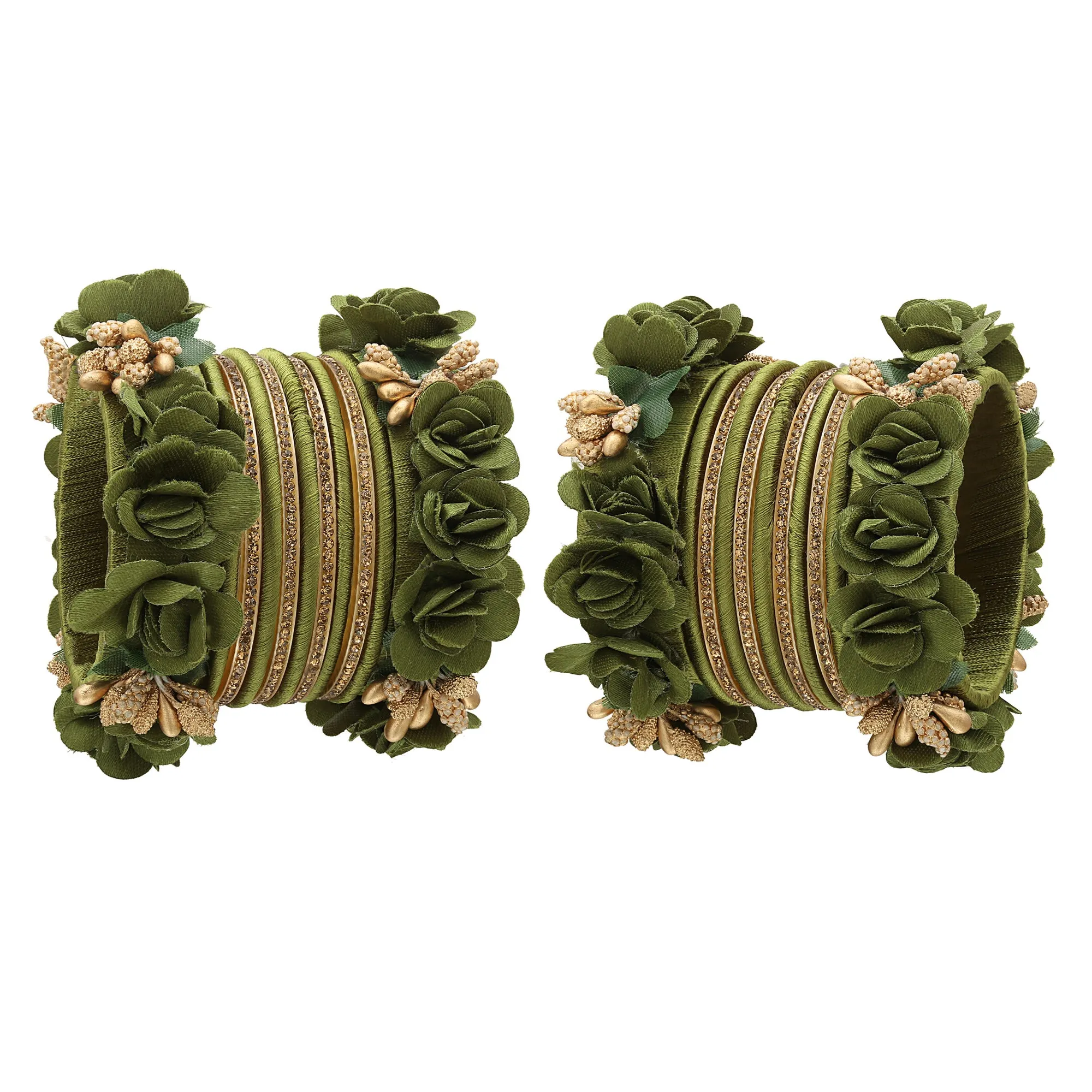 Sukriti Beautiful Handcrafted MehandiGreen Flower Designer Silk thread Bridal Chuda Wedding Bangles for Women – Set of 22