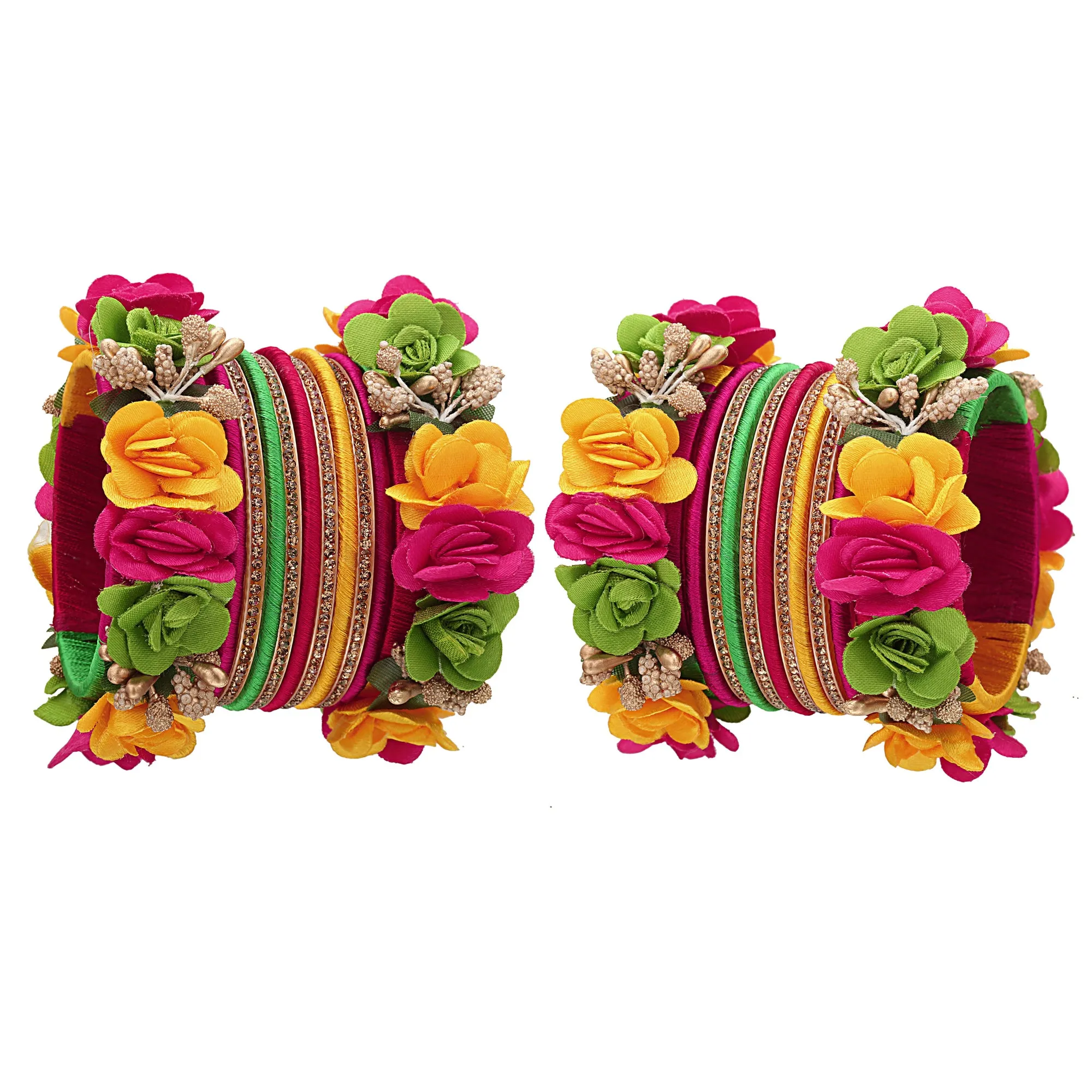 Sukriti Beautiful Handcrafted Multicolor Flower Designer Silk thread Bridal Chuda Wedding Bangles for Women – Set of 22