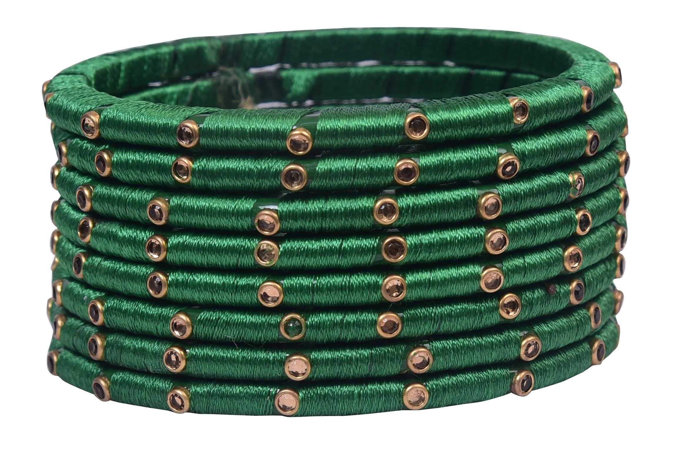 Sukriti Indian Party wear Silk Thread Acrylic Green Bangles for Girls, Women - Set of 8