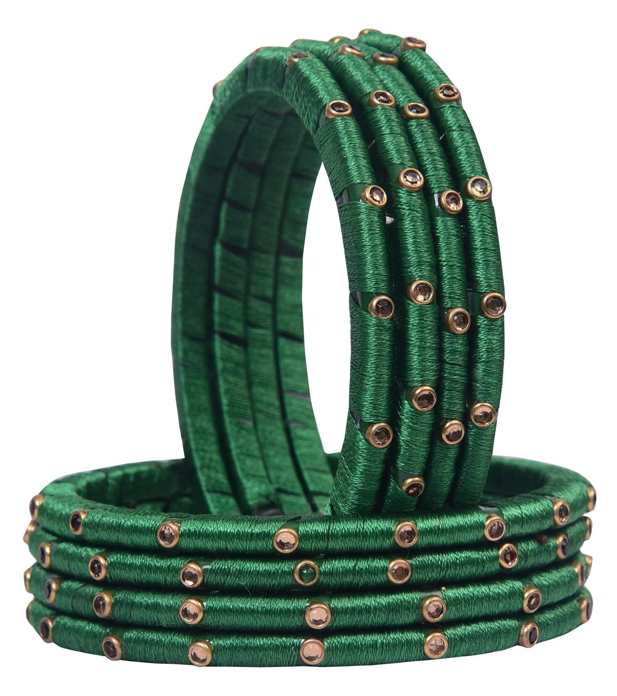Sukriti Indian Party wear Silk Thread Acrylic Green Bangles for Girls, Women - Set of 8