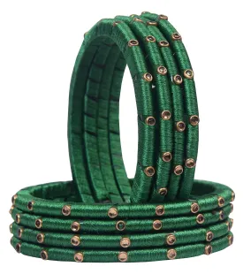 Sukriti Indian Party wear Silk Thread Acrylic Green Bangles for Girls, Women - Set of 8