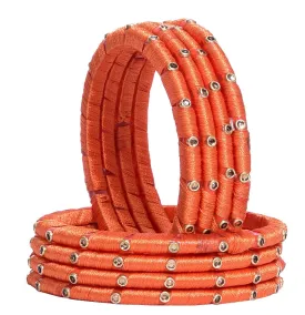 Sukriti Indian Party wear Silk Thread Acrylic Orange Bangles for Girls, Women - Set of 8