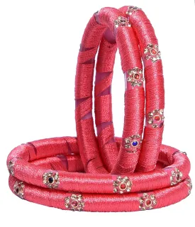 Sukriti Indian Party wear Silk Thread Acrylic Pink Bangles for Girls, Women - Set of 4