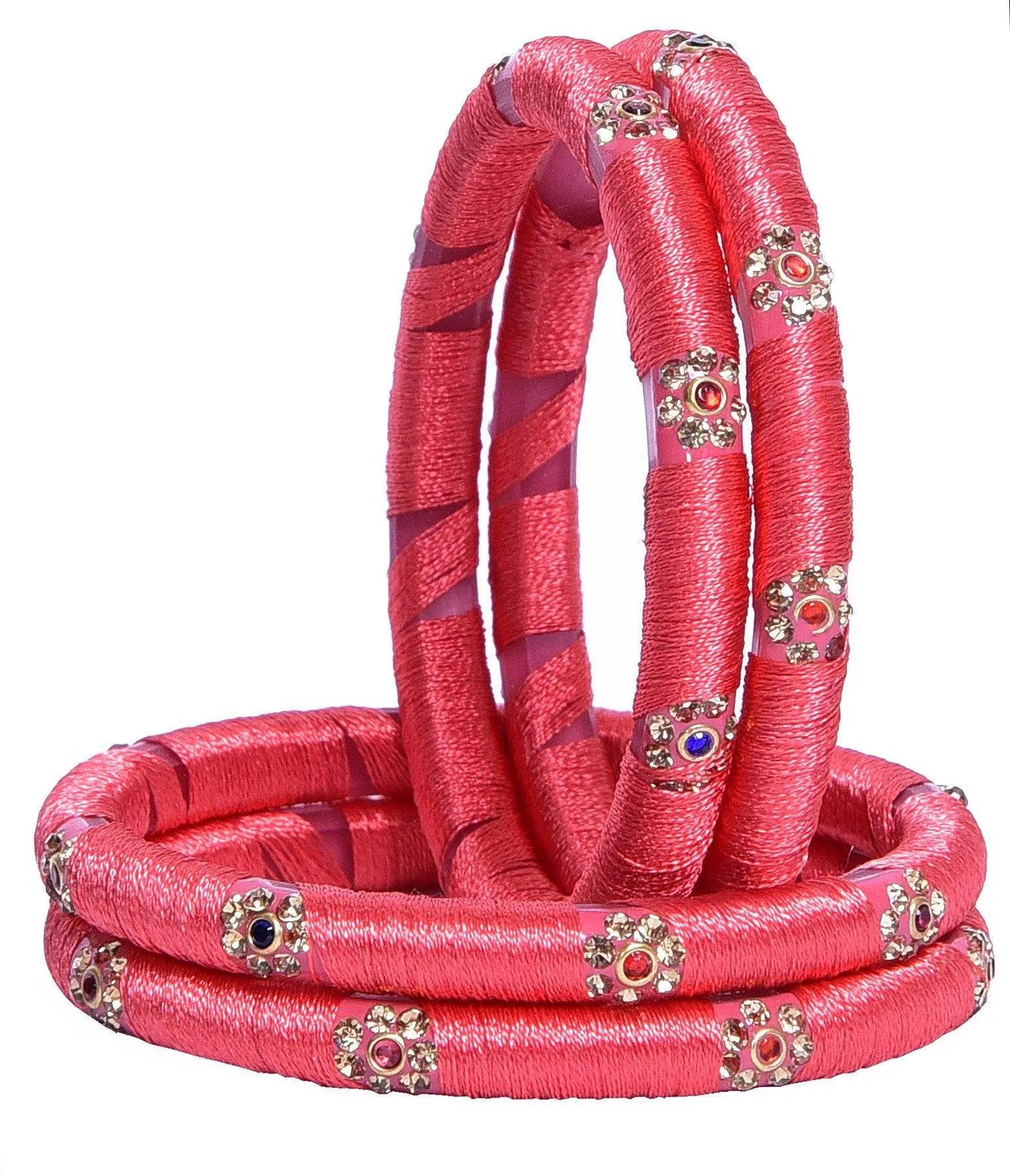 Sukriti Indian Party wear Silk Thread Acrylic Pink Bangles for Girls, Women - Set of 4