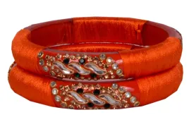 Sukriti Stylish Designer Orange Silk Thread Acrylic Bangles for Girls, Women - Set of 2
