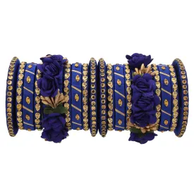Sukriti Stylish Handmade Blue Flower Designer Silk thread Plastic Bridal Chuda Wedding Bangles for Women – Set of 18