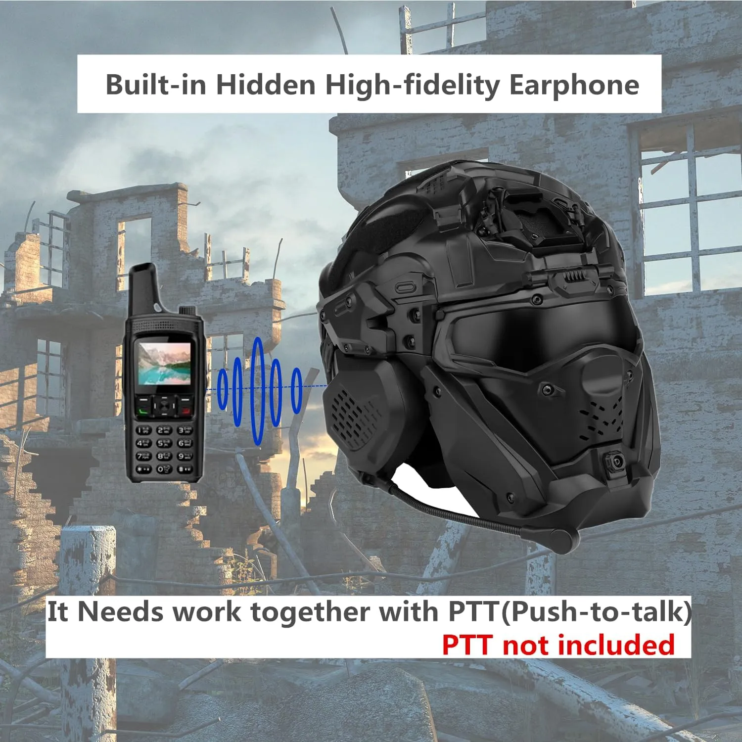 Tactical Airsoft Helmet, High-end Paintball Full Face Mask Helmet (Built-in HD Headset and Anti-Fog Fan, Options) for Outdoor CS Games