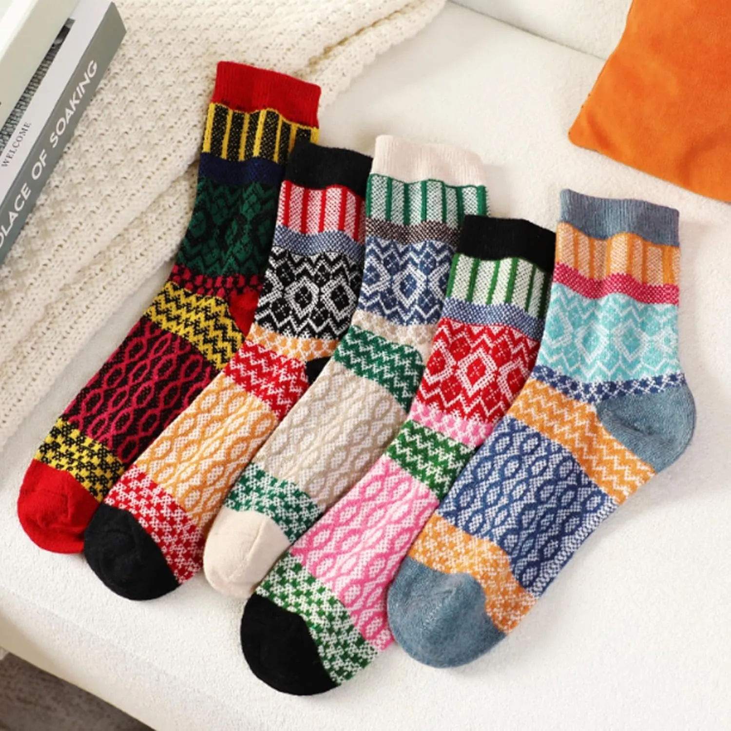 Tavaleu Wool Socks for Women - 5 Pairs Winter Warm Knit Soft Vintage Casual Crew Socks
