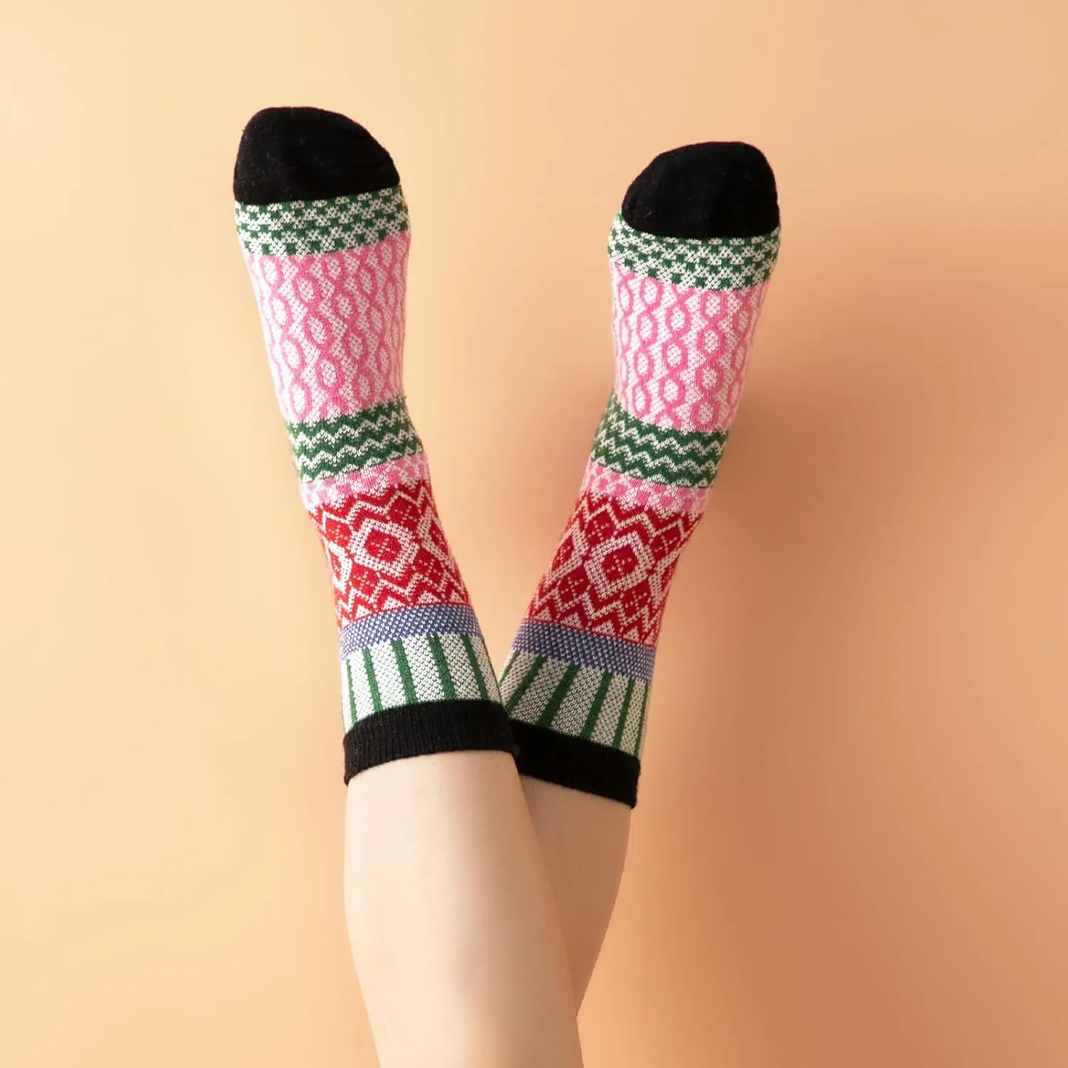 Tavaleu Wool Socks for Women - 5 Pairs Winter Warm Knit Soft Vintage Casual Crew Socks