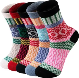 Tavaleu Wool Socks for Women - 5 Pairs Winter Warm Knit Soft Vintage Casual Crew Socks