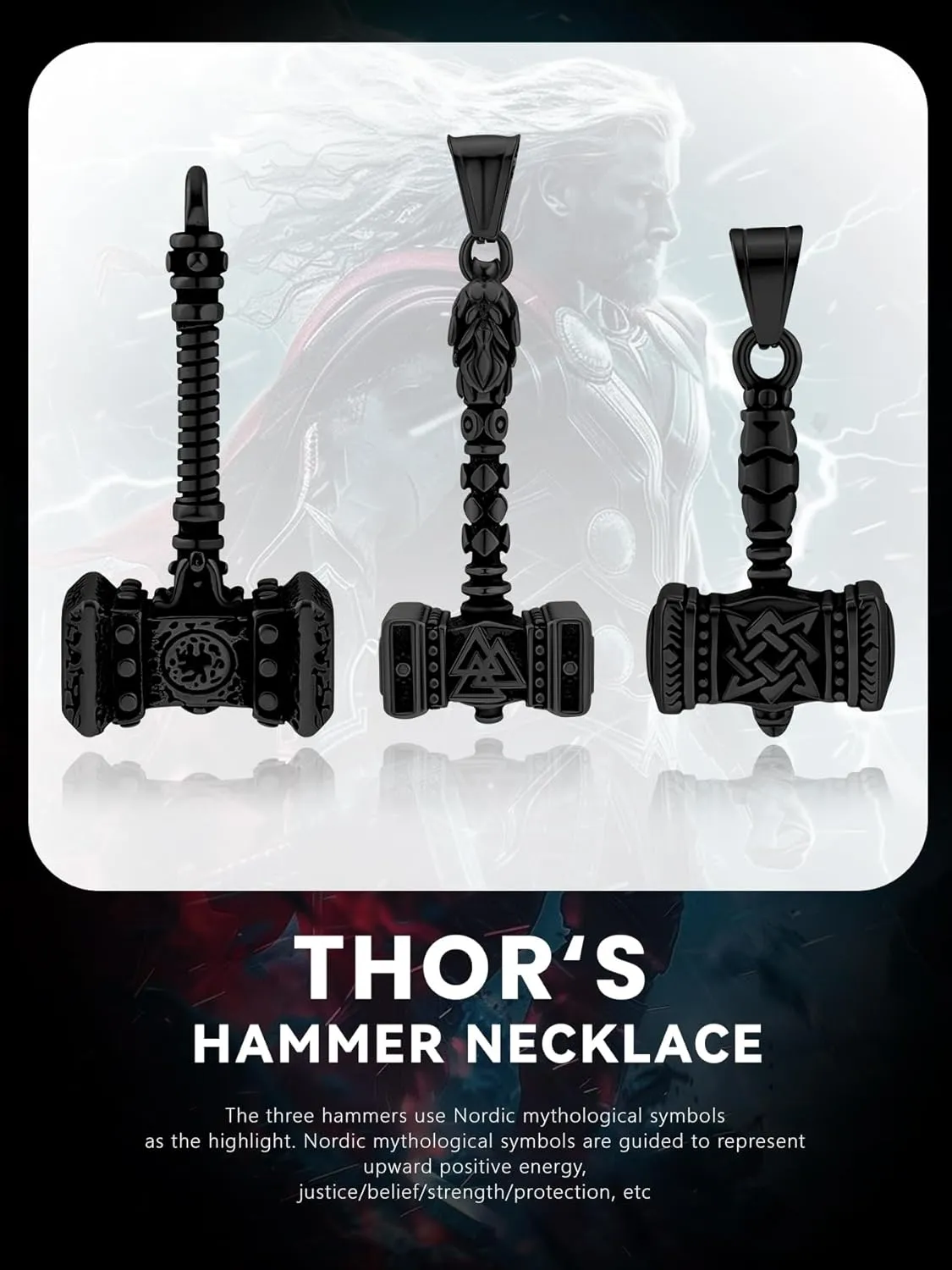 Thor Hammer Necklace for Men, 18K Gold/Black Stainless Steel Hammer Mjolnir Pendant Powerful Amulet Noridc Jewelry Gift for Viking Lover-Send Gift Box
