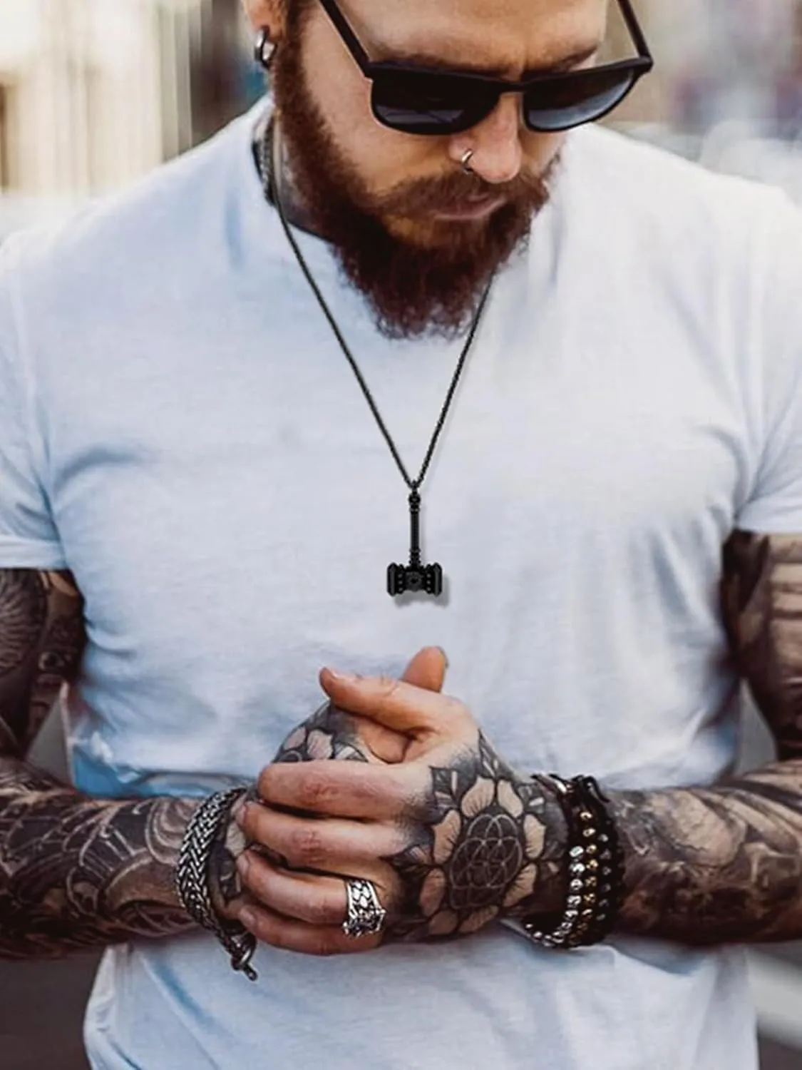 Thor Hammer Necklace for Men, 18K Gold/Black Stainless Steel Hammer Mjolnir Pendant Powerful Amulet Noridc Jewelry Gift for Viking Lover-Send Gift Box
