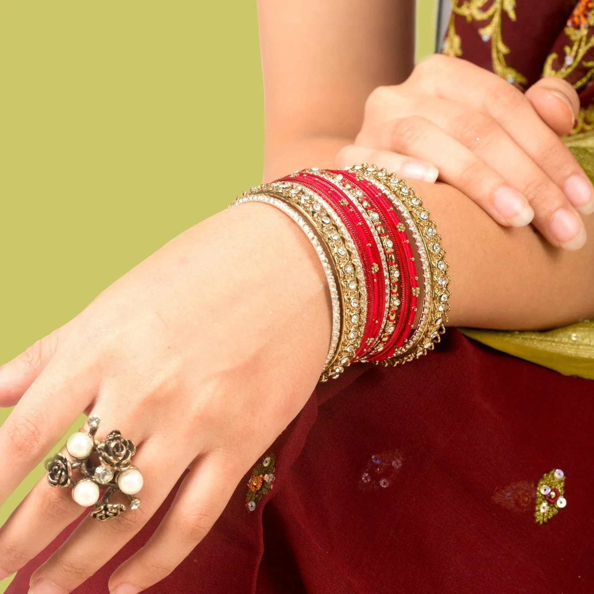 Thread Bangle Set, Stone & Silk Threads Bridal Bangle Set for Women