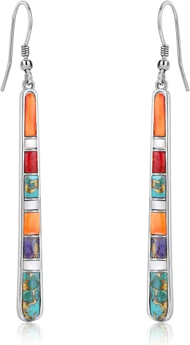 Turquoise Earrings for Women 925 Sterling Silver Gemstones Dangle Earrings Bohemian Style Statement Bar Earrings Dangle Earrings for Women Earrings Valentines Gifts