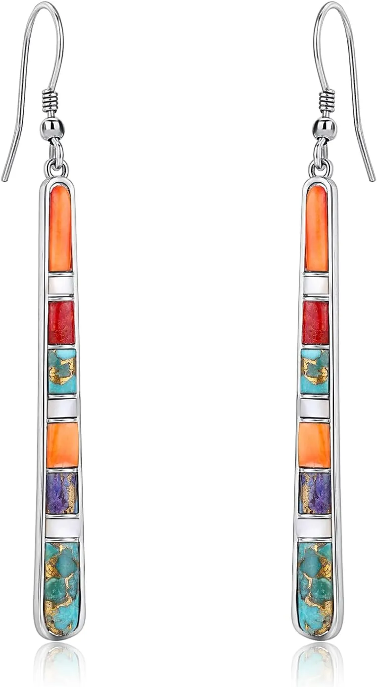 Turquoise Earrings for Women 925 Sterling Silver Gemstones Dangle Earrings Bohemian Style Statement Bar Earrings Dangle Earrings for Women Earrings Valentines Gifts