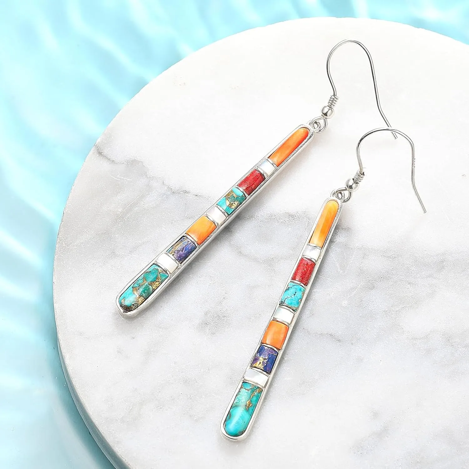 Turquoise Earrings for Women 925 Sterling Silver Gemstones Dangle Earrings Bohemian Style Statement Bar Earrings Dangle Earrings for Women Earrings Valentines Gifts