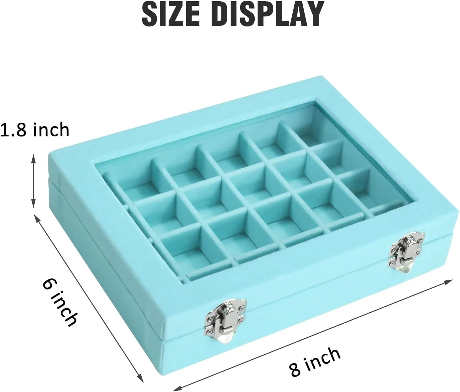 Velvet Jewelry Box 24 Grid Jewelry Ring Display Organiser Box Tray Holder Earrings Storage Case for Girls Wife Mom Women (Light Blue)