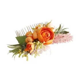 Wedding Flower Hair Comb Boho Wedding Orange Bridal Headpieces Hairpins Bride Hair Combs Floral Slide Hair Clips Hair Accessories for Women and Girls(Orange)