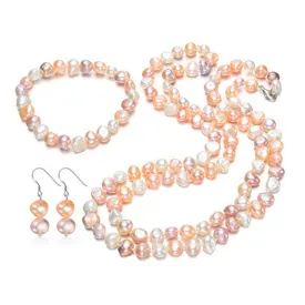Women's 8-9mm Baroque Pearl Necklace, Bracelet and Earrings Set