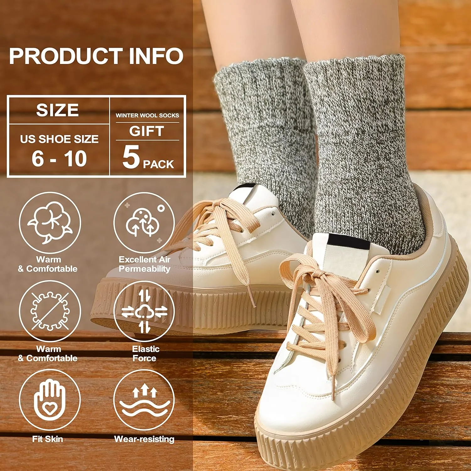 Wool Socks for Women - Womens Wool Socks Winter Sock for men Warm Thick Knit Soft Vintage Casual Crew Sock