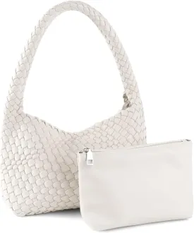 Woven Handbag for Woman Vegan Leather Shoulder bag and Purse Small Fashion Shopper Totes Ladies Underarm Bags